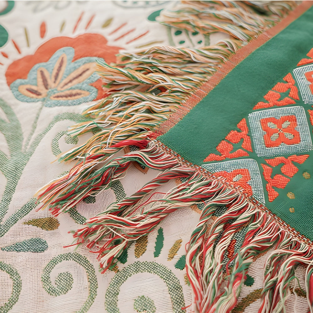 Contrasting patterned cotton throws with fringe