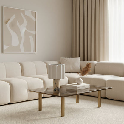 Calacatta Marble Linen LED Table Lamp – Cordless Rechargeable – Bedside Dining