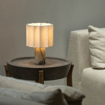 Calacatta Marble Linen LED Table Lamp – Cordless Rechargeable – Bedside Dining