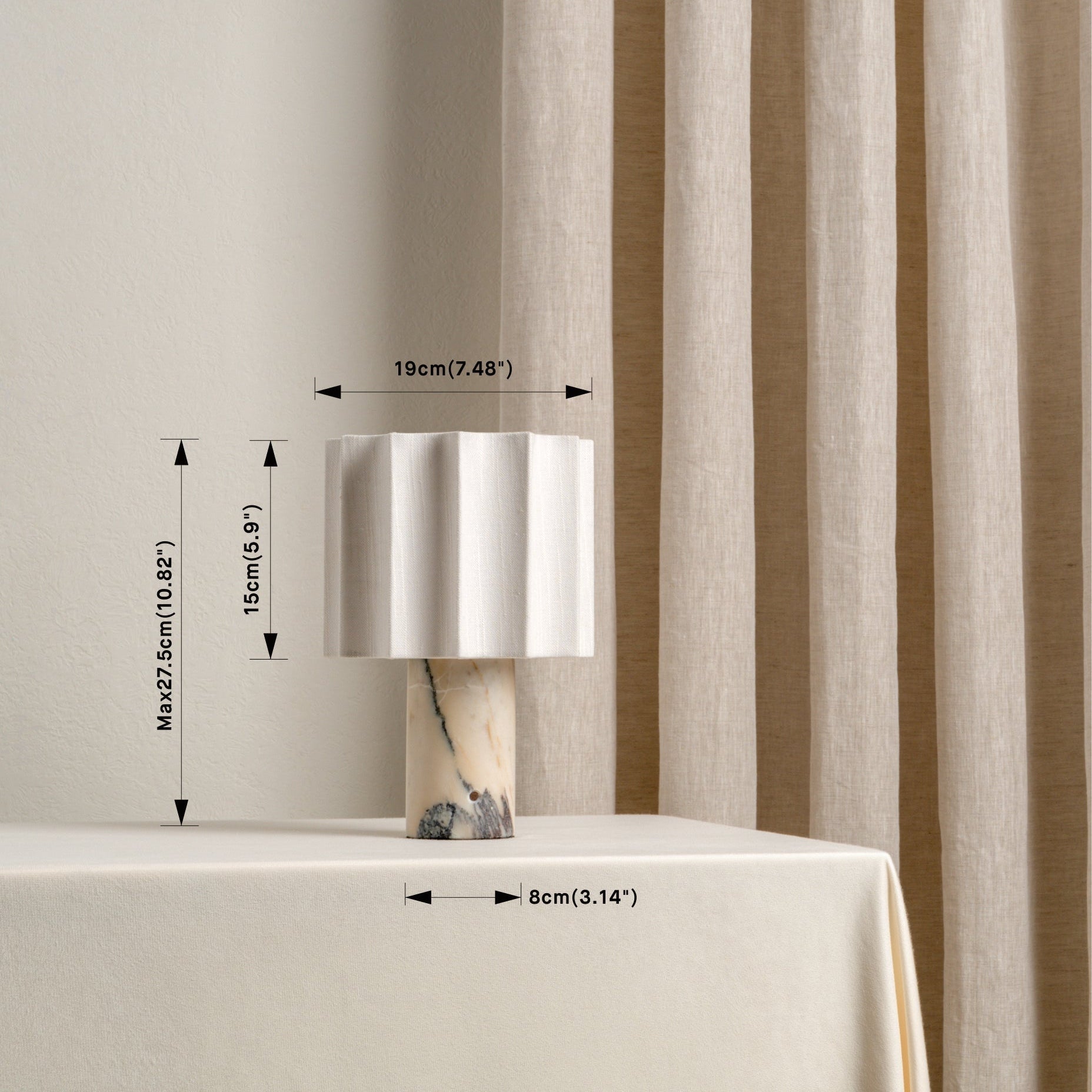 Calacatta Marble Linen LED Table Lamp – Cordless Rechargeable – Bedside Dining