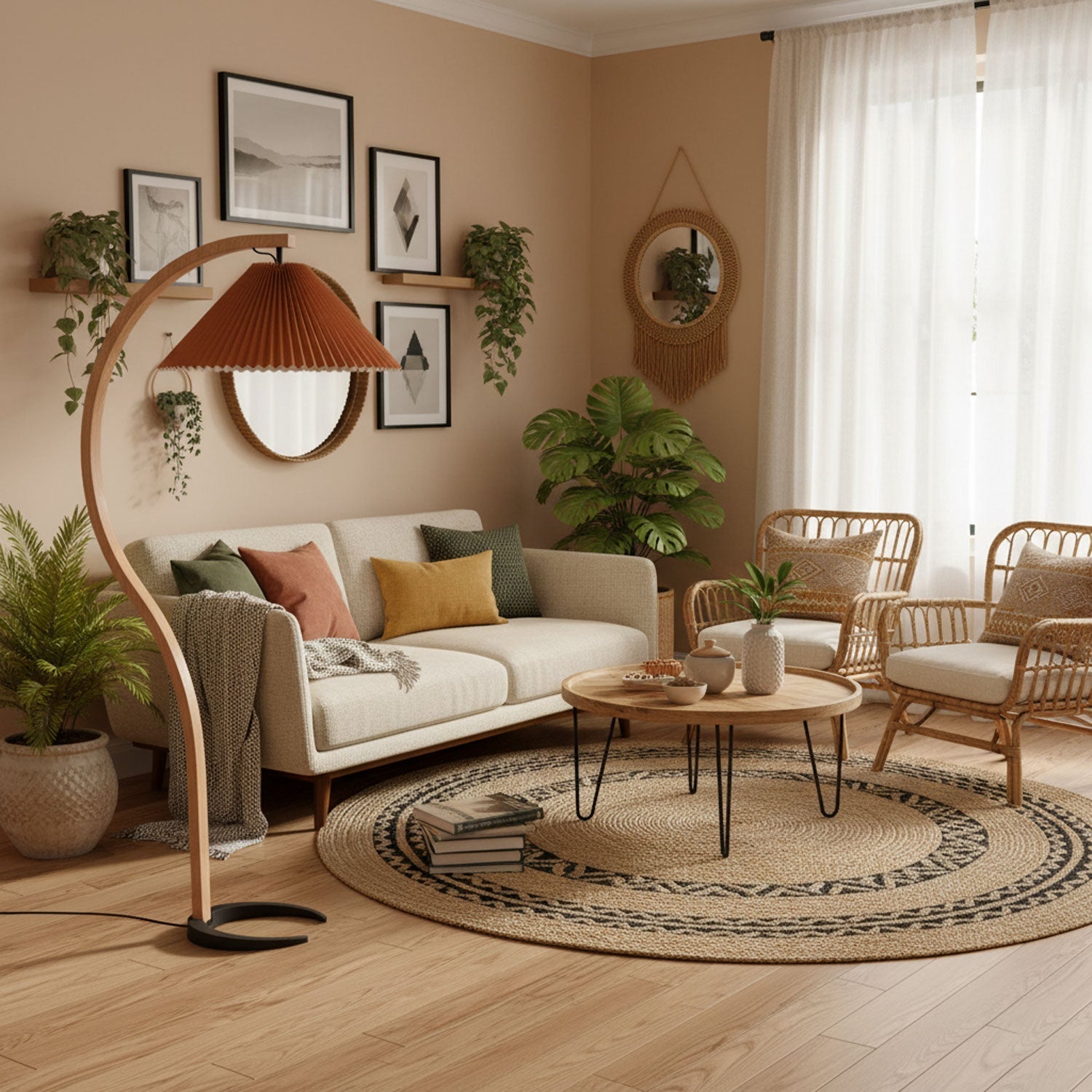 Nordic Beech Wood Pleated LED Floor Lamp