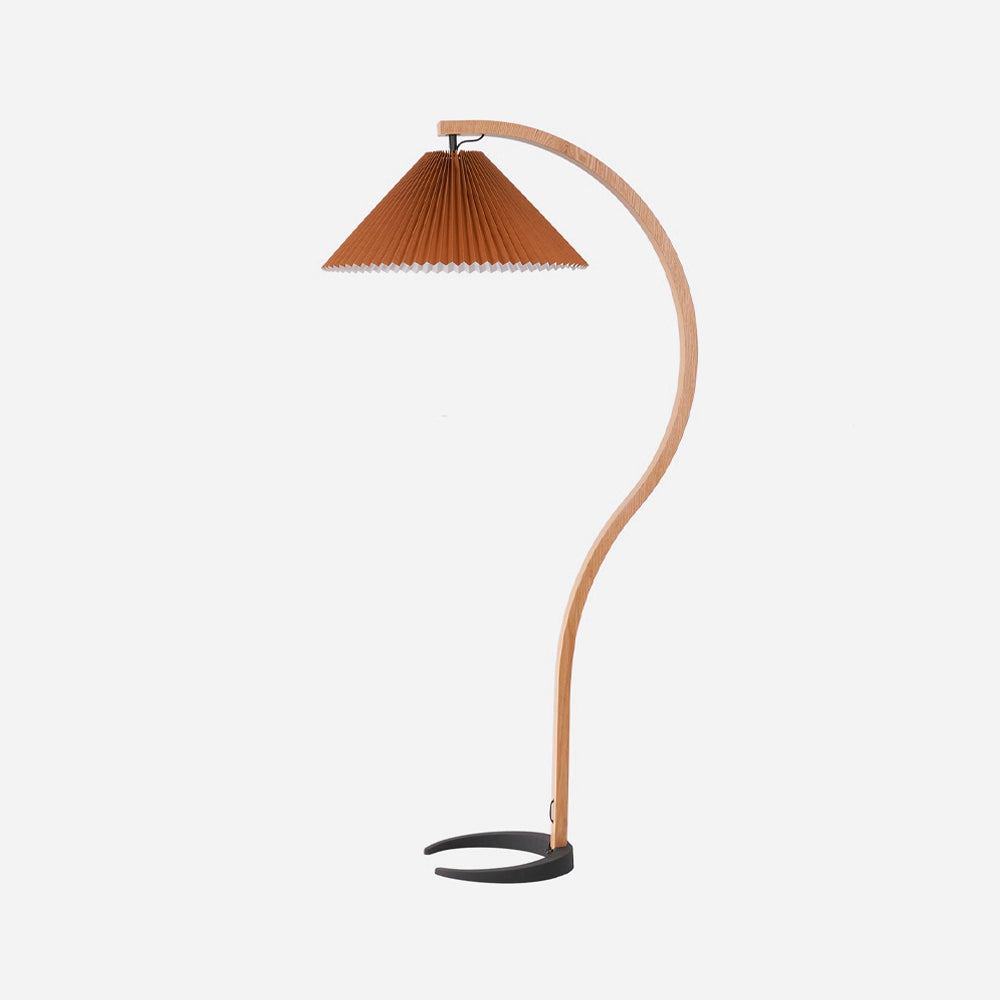 Nordic Beech Wood Pleated LED Floor Lamp