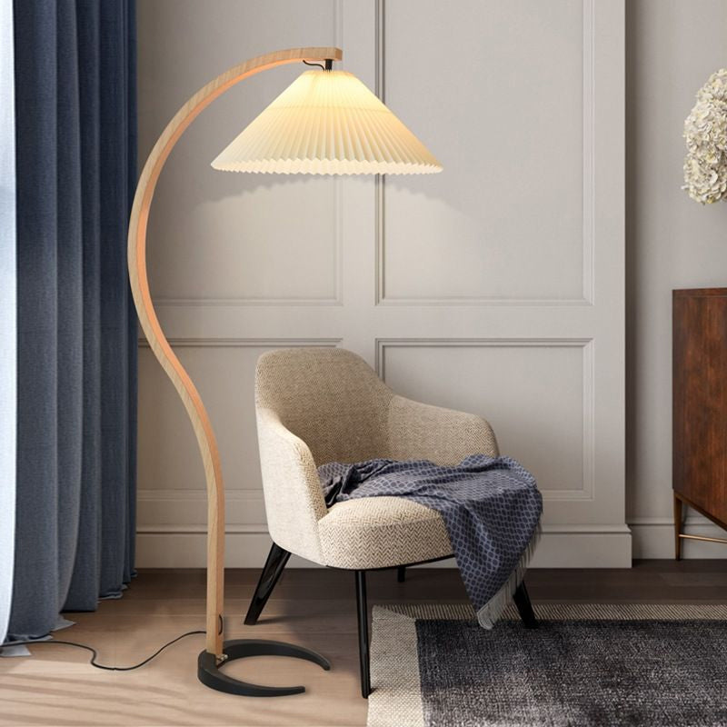 Nordic Beech Wood Pleated LED Floor Lamp