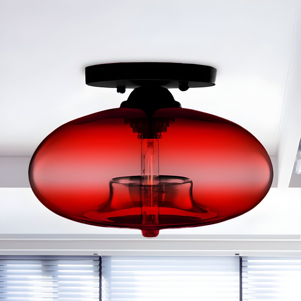 Industrial Glass Ceiling Light - Oval Shade Ceiling Mount