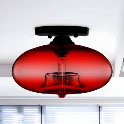 Industrial Glass Ceiling Light - Oval Shade Ceiling Mount