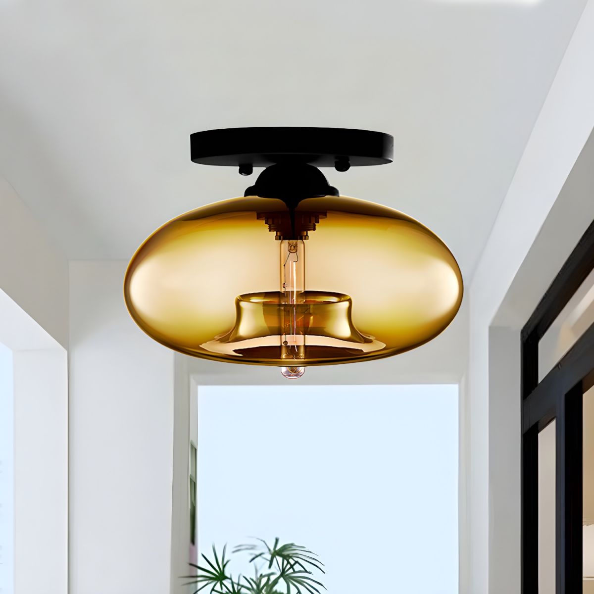 Industrial Glass Ceiling Light - Oval Shade Ceiling Mount
