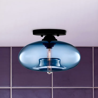 Industrial Glass Ceiling Light - Oval Shade Ceiling Mount