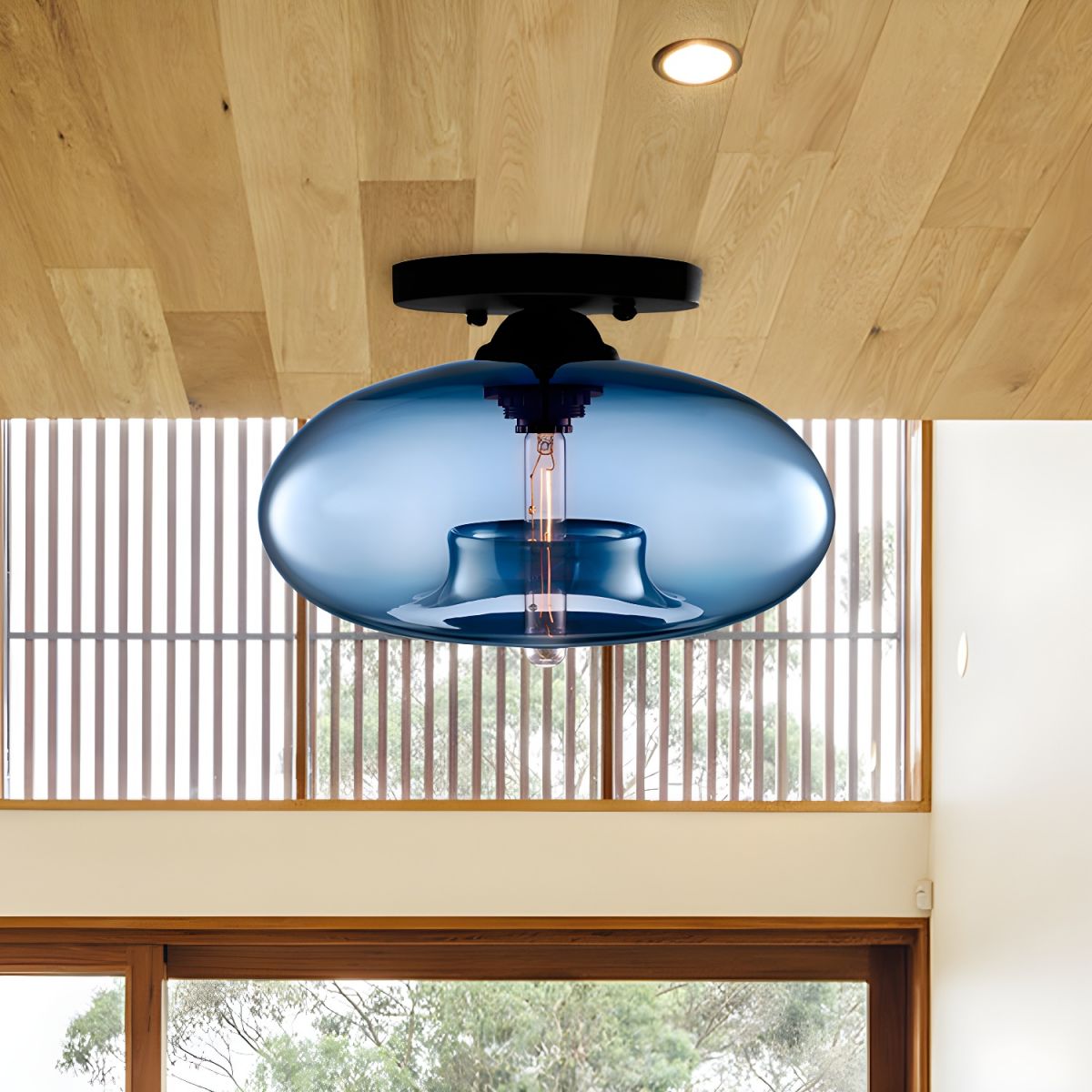 Industrial Glass Ceiling Light - Oval Shade Ceiling Mount