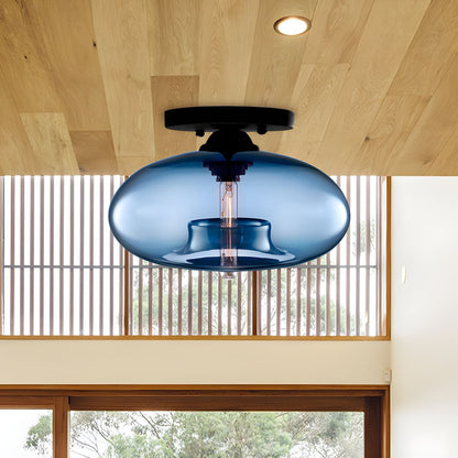 Industrial Glass Ceiling Light - Oval Shade Ceiling Mount