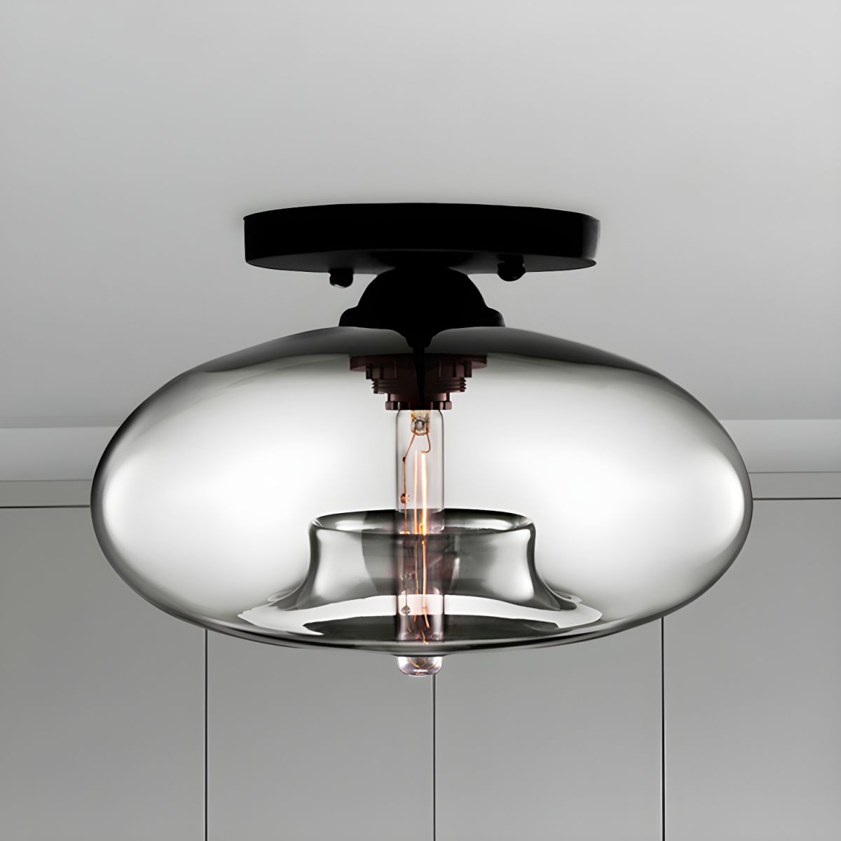 Industrial Glass Ceiling Light - Oval Shade Ceiling Mount