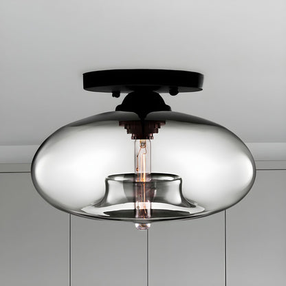 Industrial Glass Ceiling Light - Oval Shade Ceiling Mount