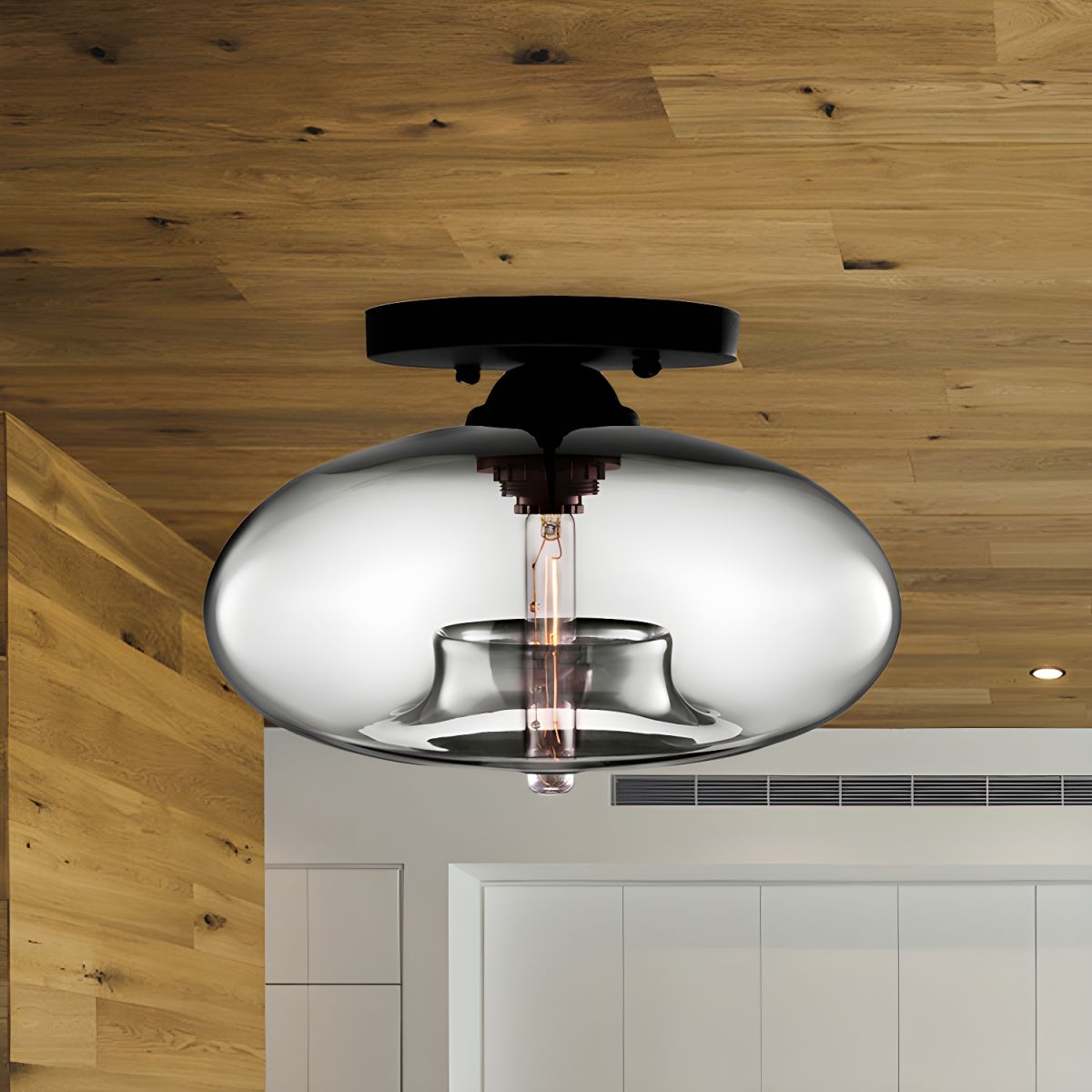 Industrial Glass Ceiling Light - Oval Shade Ceiling Mount
