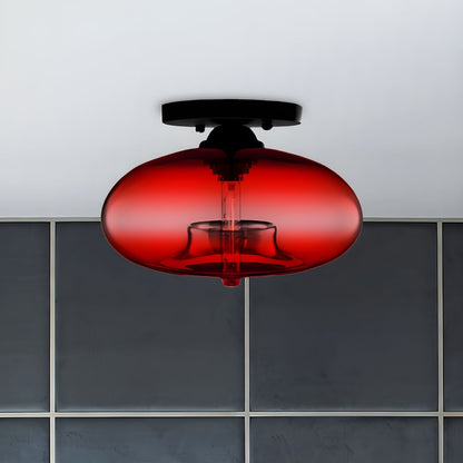 Industrial Glass Ceiling Light - Oval Shade Ceiling Mount