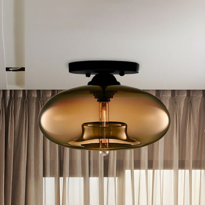 Industrial Glass Ceiling Light - Oval Shade Ceiling Mount