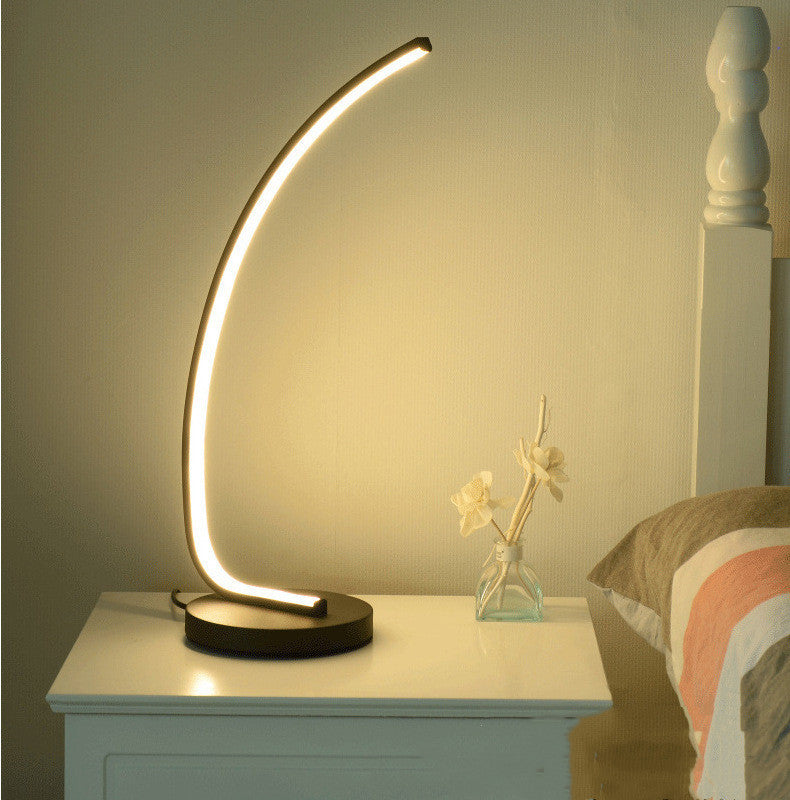 Modern Curved LED Table Lamp – Adjustable Reading Light – Touch & Remote Control
