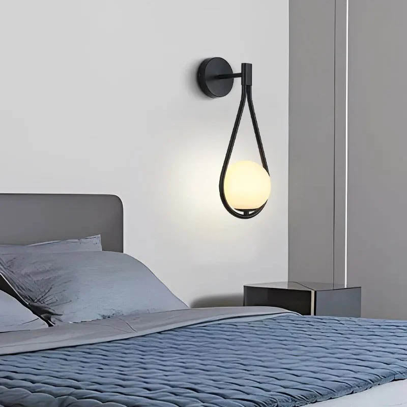 Nordic Brass Frosted Glass Globe Wall Light – Modern Drop – Bedroom Hallway