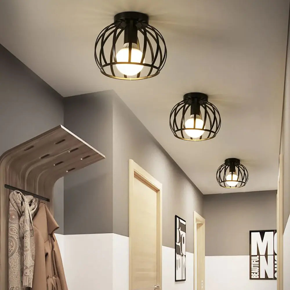 Industrial Metal Ceiling Light, Black