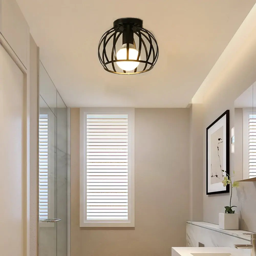 Industrial Metal Ceiling Light, Black