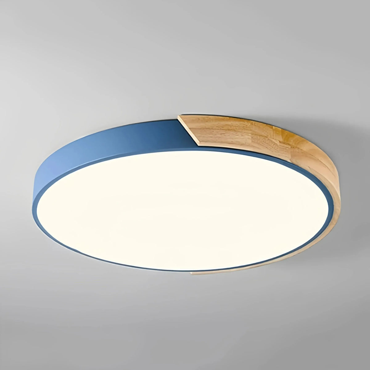 Scandinavian Round Wood and Metal LED Ceiling Light