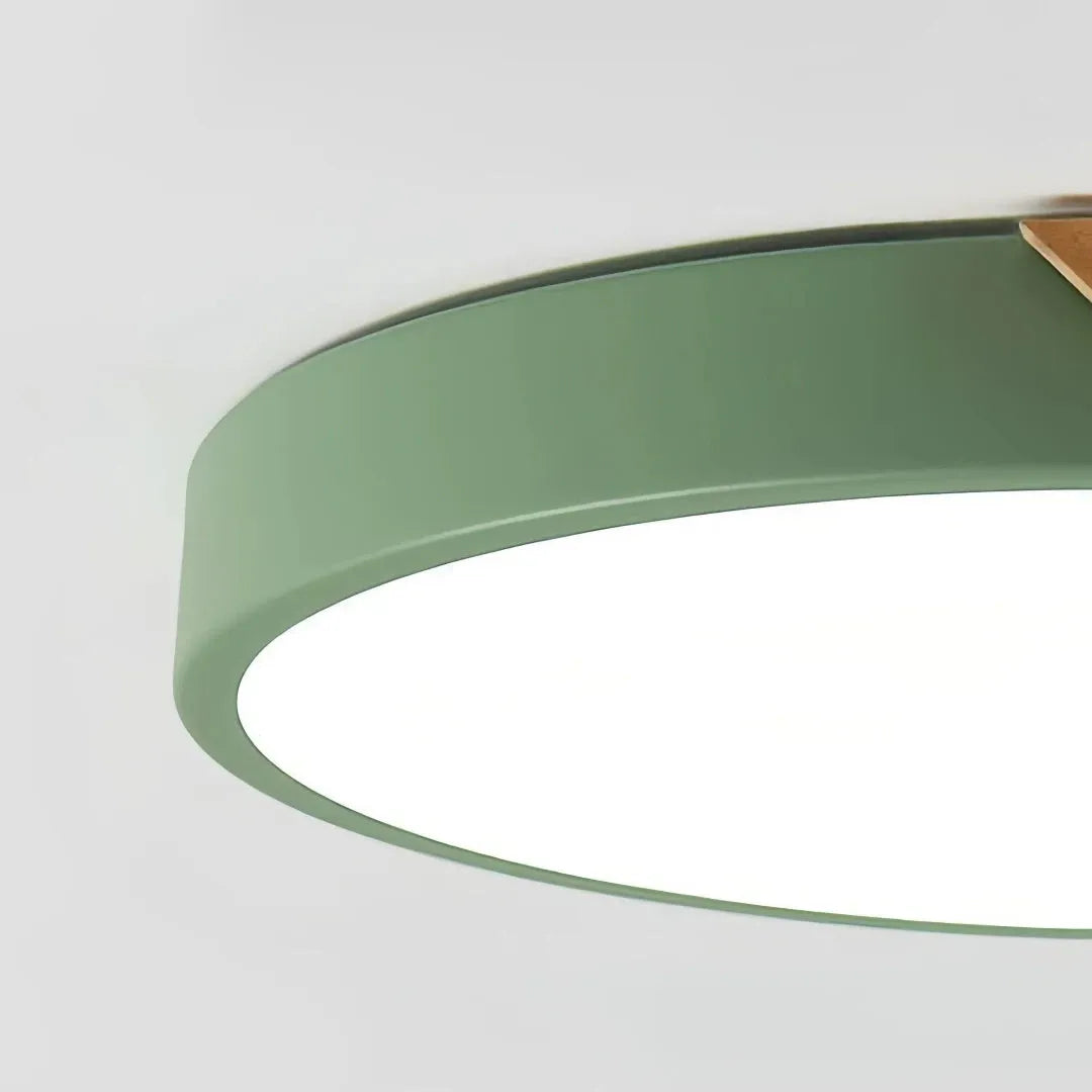 Scandinavian Round Wood and Metal LED Ceiling Light