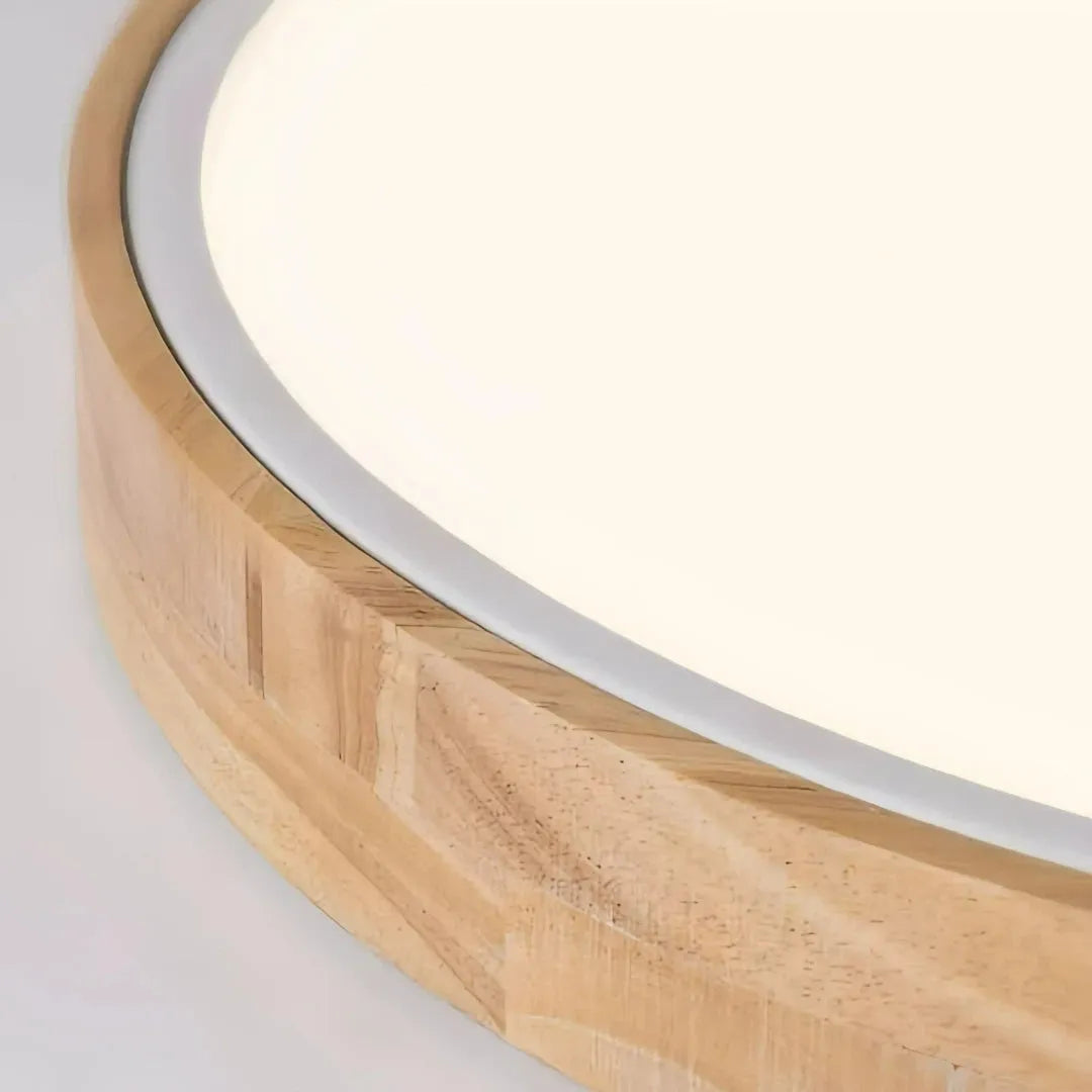 Scandinavian Round Wood and Metal LED Ceiling Light