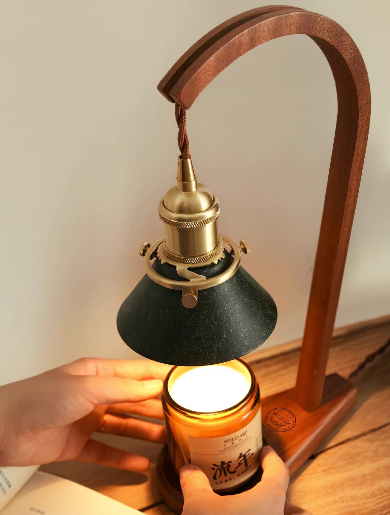 Rovix Tabletop Candle Warmer Lamp – Wooden Base & Matte Shade