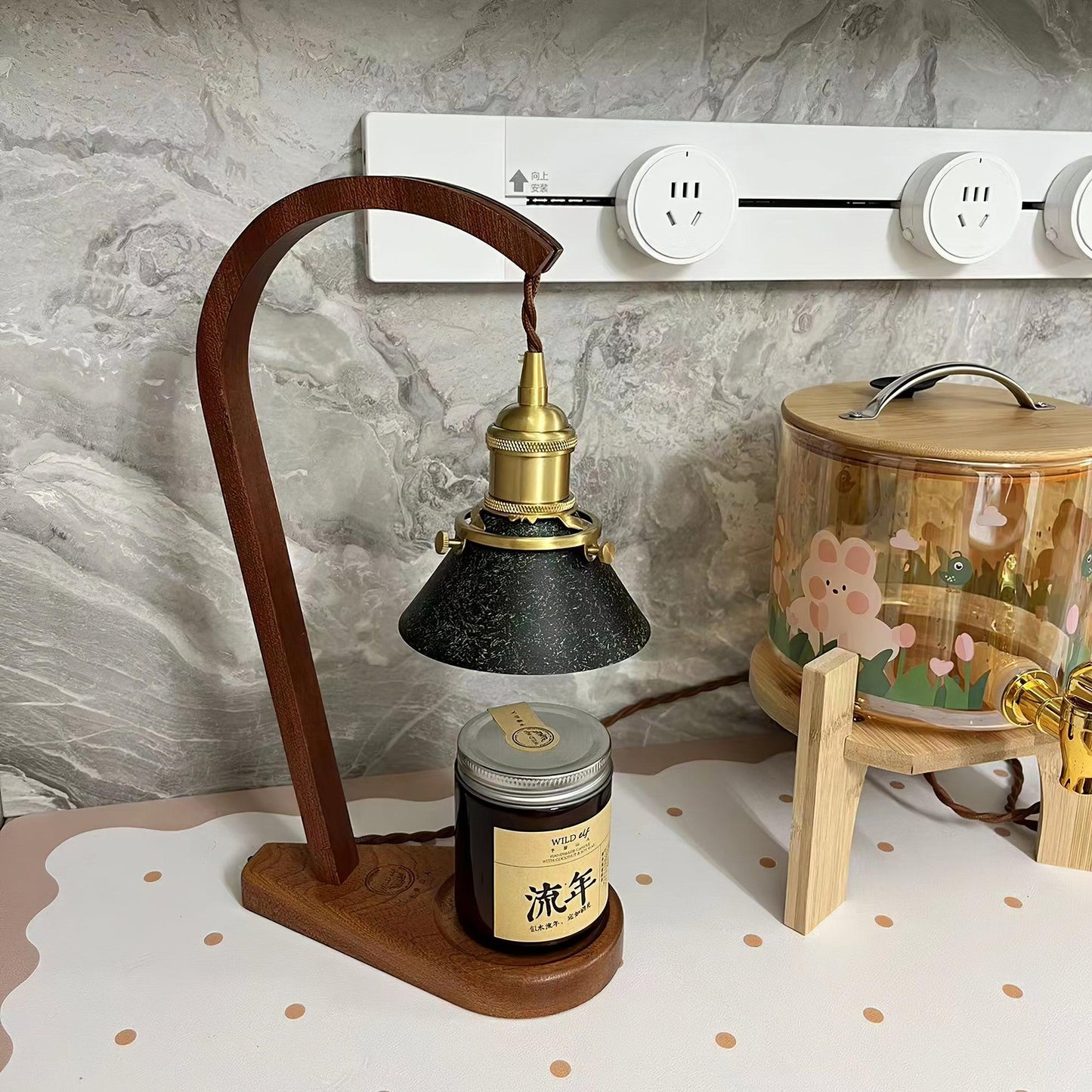 Rovix Tabletop Candle Warmer Lamp – Wooden Base & Matte Shade