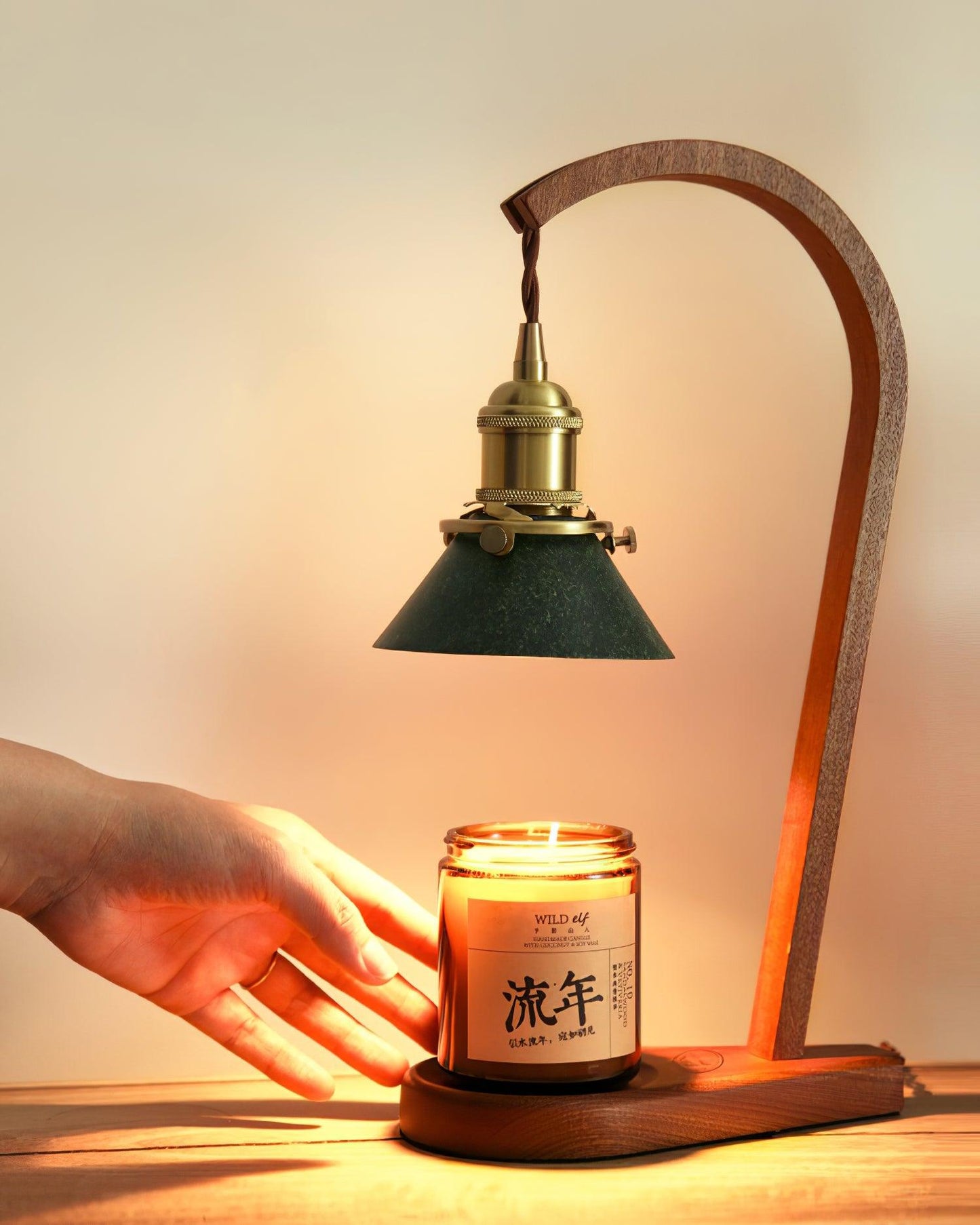 Rovix Tabletop Candle Warmer Lamp – Wooden Base & Matte Shade