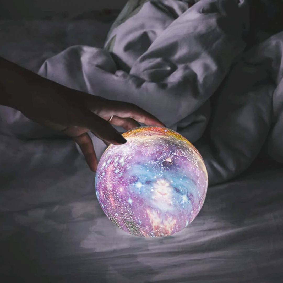 Lamp Night Light for Bedroom - Rechargeable LED, Remote, 16-Color - 3D Galaxy