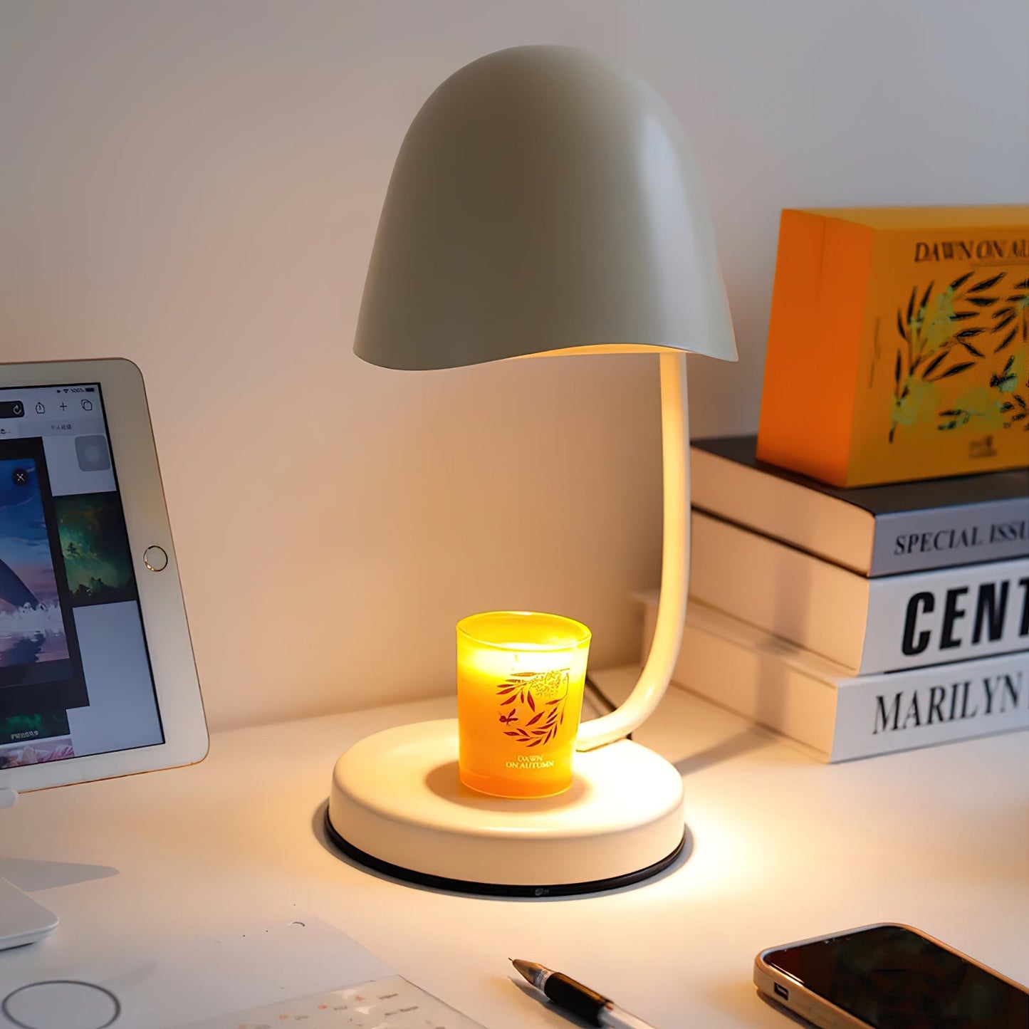 Egrova Candle Warmer Lamp – Eggshell-Style Ivory Shade Wax Melting Lamp