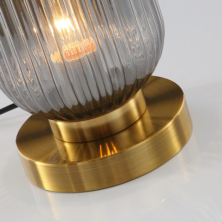 Modern Ribbed Glass Table Lamp – Brass Base Nordic Style for Bedroom Living Room
