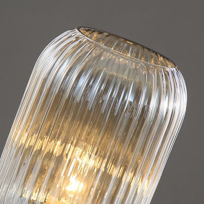 Modern Ribbed Glass Table Lamp – Brass Base Nordic Style for Bedroom Living Room