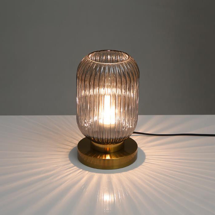 Modern Ribbed Glass Table Lamp – Brass Base Nordic Style for Bedroom Living Room