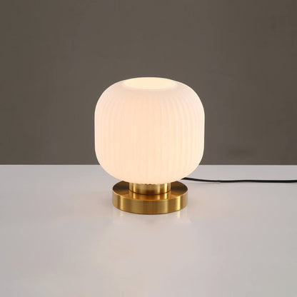 Modern Ribbed Glass Table Lamp – Brass Base Nordic Style for Bedroom Living Room
