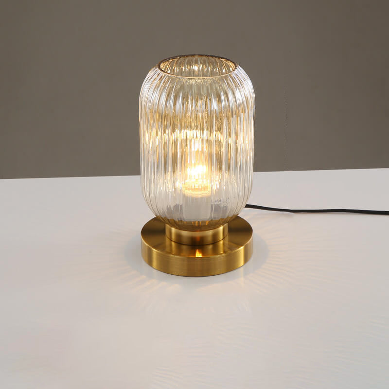 Modern Ribbed Glass Table Lamp – Brass Base Nordic Style for Bedroom Living Room