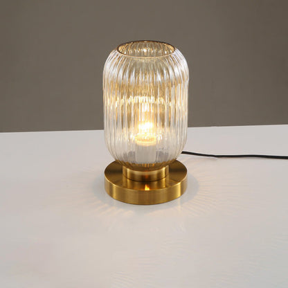 Modern Ribbed Glass Table Lamp – Brass Base Nordic Style for Bedroom Living Room