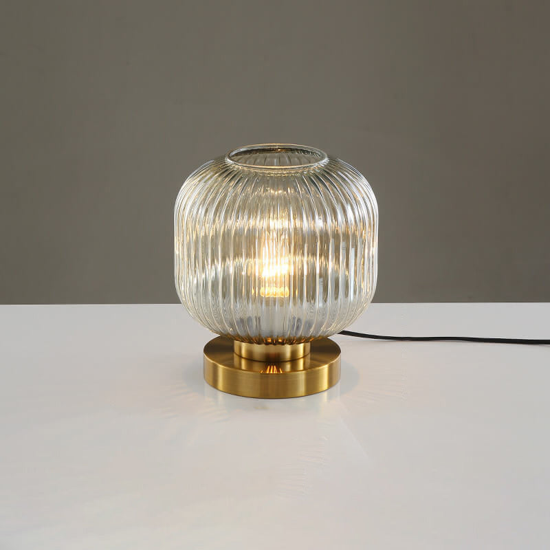 Modern Ribbed Glass Table Lamp – Brass Base Nordic Style for Bedroom Living Room