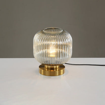 Modern Ribbed Glass Table Lamp – Brass Base Nordic Style for Bedroom Living Room