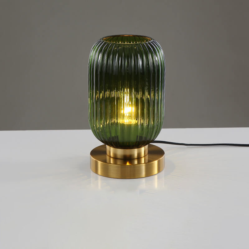 Modern Ribbed Glass Table Lamp – Brass Base Nordic Style for Bedroom Living Room