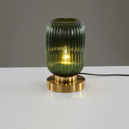 Modern Ribbed Glass Table Lamp – Brass Base Nordic Style for Bedroom Living Room