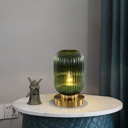 Modern Ribbed Glass Table Lamp – Brass Base Nordic Style for Bedroom Living Room