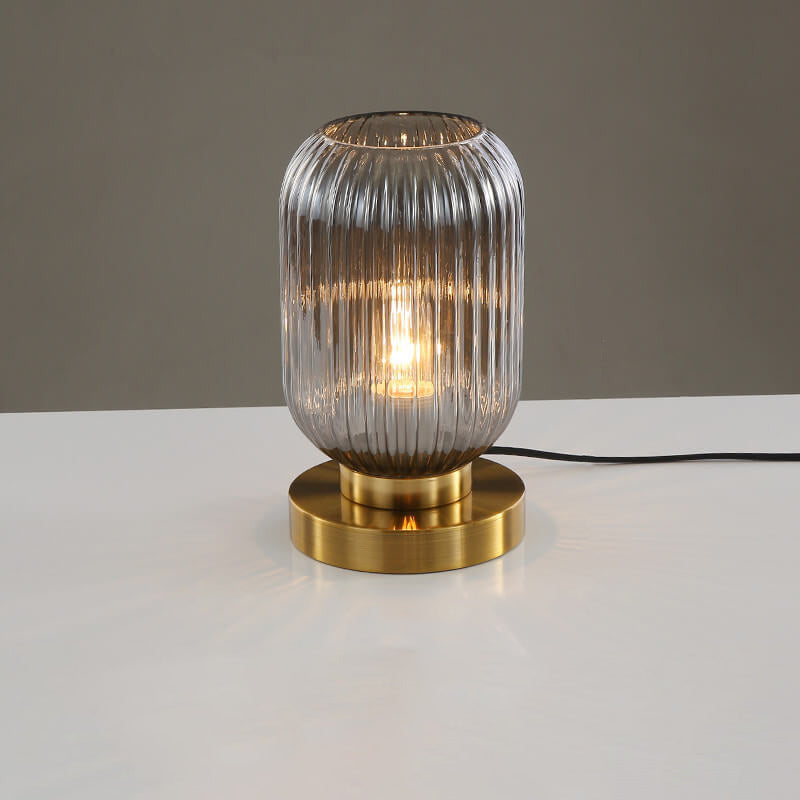 Modern Ribbed Glass Table Lamp – Brass Base Nordic Style for Bedroom Living Room