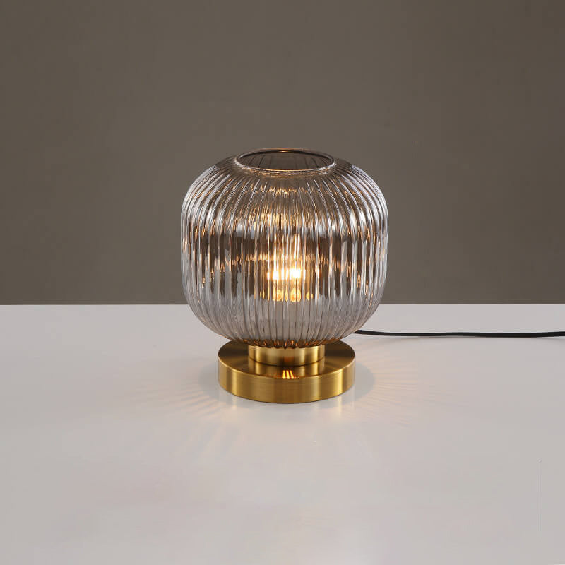 Modern Ribbed Glass Table Lamp – Brass Base Nordic Style for Bedroom Living Room