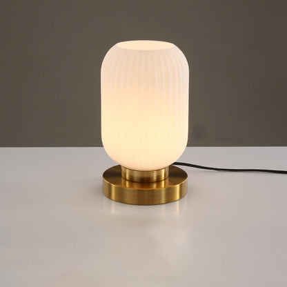 Modern Ribbed Glass Table Lamp – Brass Base Nordic Style for Bedroom Living Room