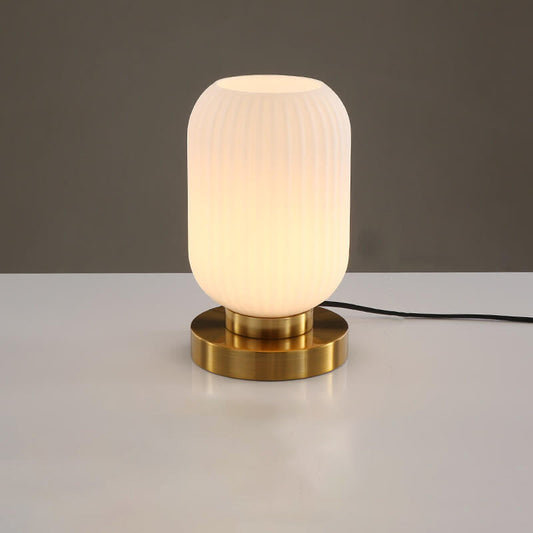 Modern Ribbed Glass Table Lamp – Brass Base Nordic Style for Bedroom Living Room