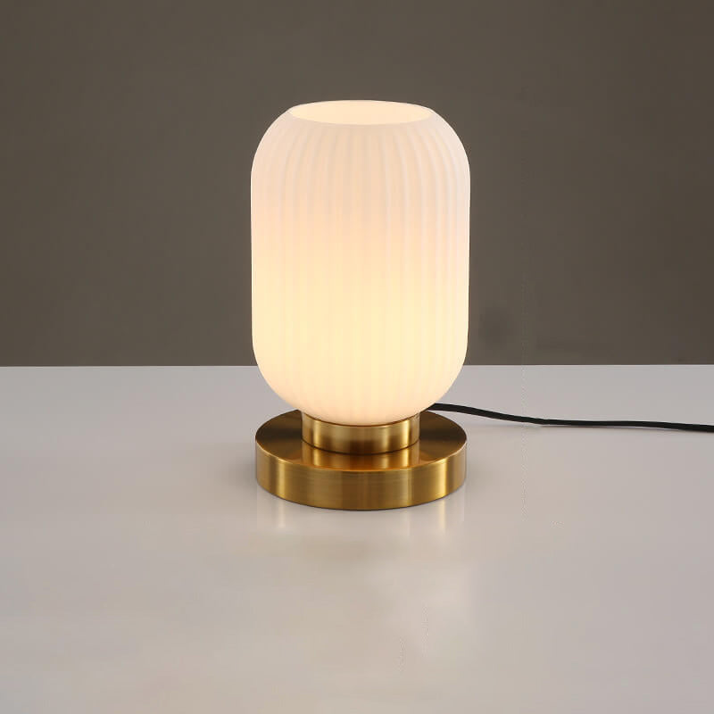 Modern Ribbed Glass Table Lamp – Brass Base Nordic Style for Bedroom Living Room
