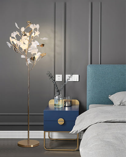 Sculptural Floral Ceramic & Marble Floor Lamp – Foot Switch – Living Room