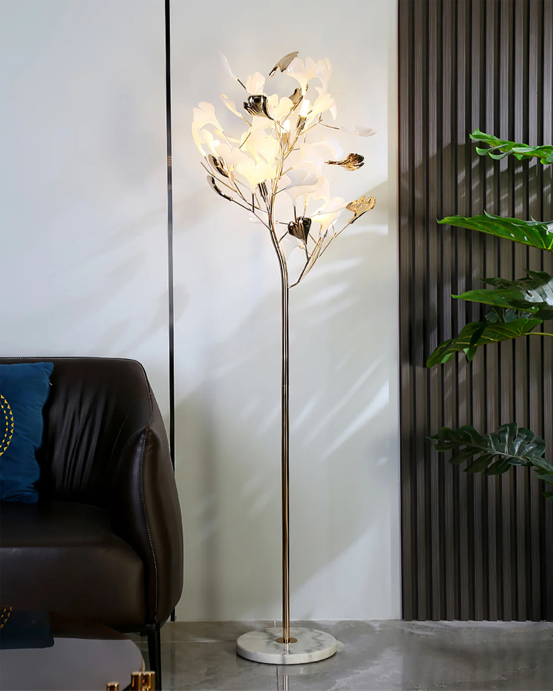 Sculptural Floral Ceramic & Marble Floor Lamp – Foot Switch – Living Room