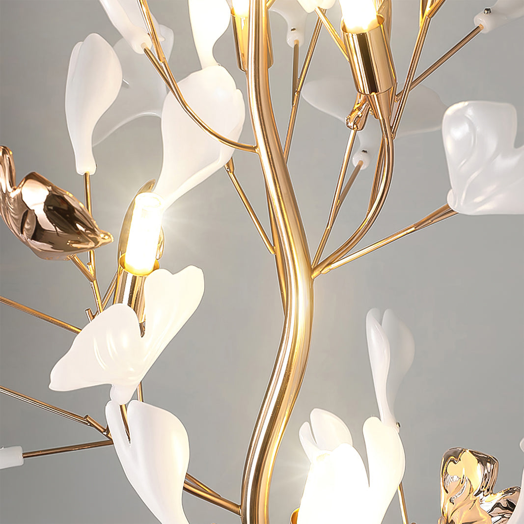 Sculptural Floral Ceramic & Marble Floor Lamp – Foot Switch – Living Room