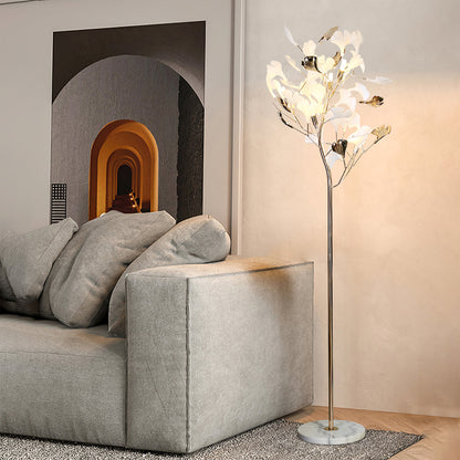 Sculptural Floral Ceramic & Marble Floor Lamp – Foot Switch – Living Room